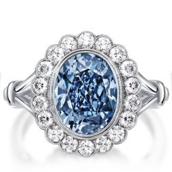 Italo Milgrain Oval Cut Blue Topaz Engagement Ring Halo Ring