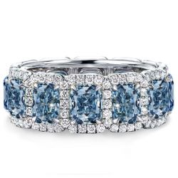 Italo Blue Topaz Band Ring Cushion Cut Eternity Band For Women