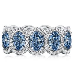 Italo Halo Oval Cut Blue Topaz Band Ring Eternity Wedding Band