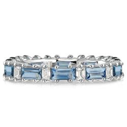 Italo Blue Topaz Wedding Band Ring Baguette Eternity Band