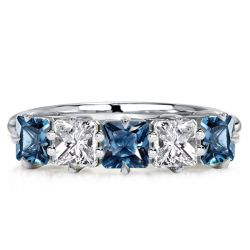 Italo Princess Cut Blue Topaz Band Half Eternity Wedding Band