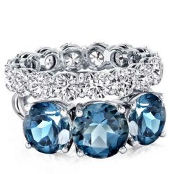 Italo Blue Topaz Three Stone Engagement Rings Sets For Women