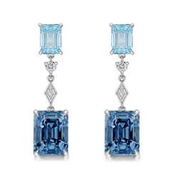 Italo Emerald Cut Blue Topaz Earrings In Sterling Silver