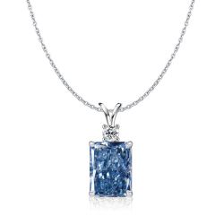 Italo Blue Topaz Radiant Cut Pendant Necklace In Sterling Silver