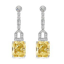 Yellow Topaz Emerald Cut Drop Earrings For Women Vintage Earrings