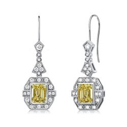 Art Deco Yellow Topaz Emerald Cut Drop Earrings For Women