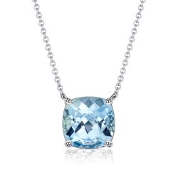 Italo Cushion Cut Aquamarine Necklace Solitaire In 925 Silver