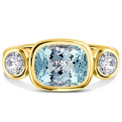 Italo Aquamarine Ring Cushion Cut 3 Stone Engagement Ring