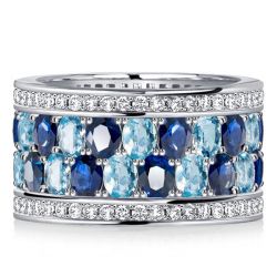 Italo Oval Cut Blue Multi Row Wedding Band Aquamarine Ring