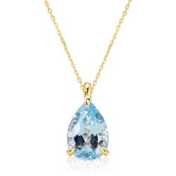 Italo Golden Pear Cut Aquamarine Necklace Solitaire Necklace