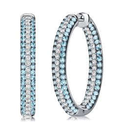 Italo Triple Row Aquamarine Earrings Silver Oval Hoop Earrings