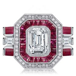 Milgrain Halo Emerald Cut Art Deco Engagement Ring