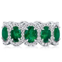 Halo Oval Cut Emerald Green Eternity Wedding Band For Women