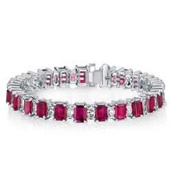 Alternating Ruby & White Tennis Bracelet For Women