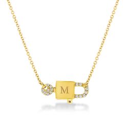 Lock & Key Pendant Initial Personalized Necklace For Women