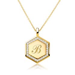 Hexagon Pendant Initial Personalized Necklace For Women