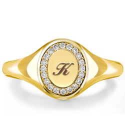Initial Halo Personalized Signet Ring For Women
