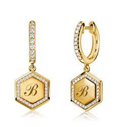 Italo Hexagon Initial Personalized Hoop Earrings Drop Earrings