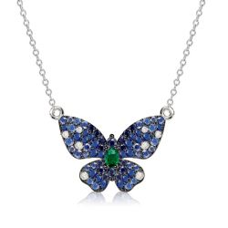 Dancing Butterfly Blue Sapphire Pendant Necklace For Women