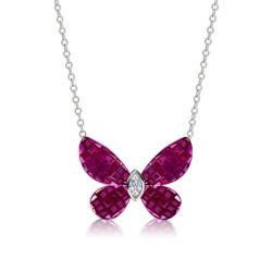 Dancing Butterfly Ruby Sapphire Pendant Necklace For Women