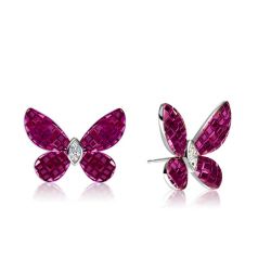Dancing Butterfly Ruby Sapphire Stud Earrings For Women
