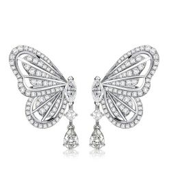 Dancing Butterfly White Sapphire Silver Drop Earrings For Women