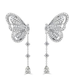 Dancing Butterfly White Sapphire Drop Earrings Sliver Earrings