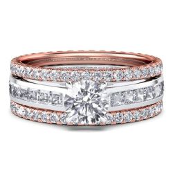 Two Tone Rose Gold Engagement Ring And Wedding Band Set