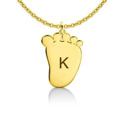 Engraved Baby Feet Necklace 14K Gold Plated Silver