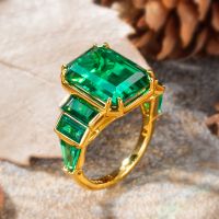 10k Yellow Gold July Birthstone Statement Ring - 1 Ct Emerald Cut CZ, Size 7.75, Comfort Fit