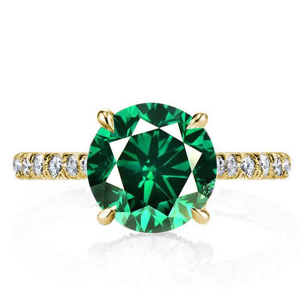 

Classic U-Pave Round Cut Emerald Engagement Ring, White