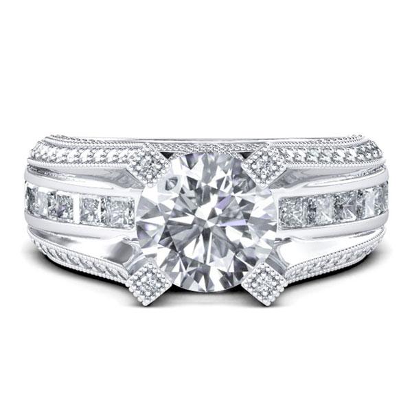 Milgrain Round Cut Engagement Ring (3.96 CT. TW.), White