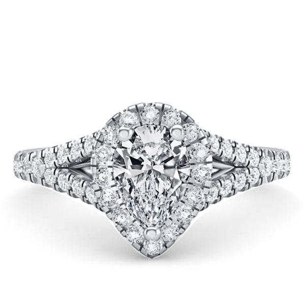 

Halo Pear Split Shank Engagement Ring, White