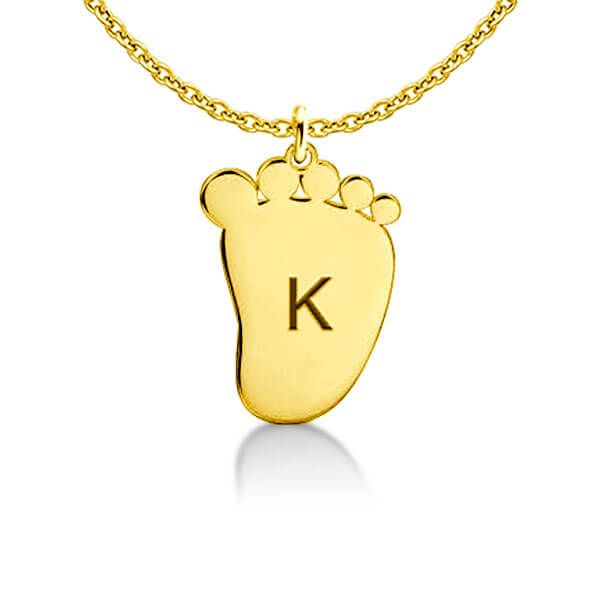 

Engraved Baby Feet Necklace 14K Gold Plated Silver, White