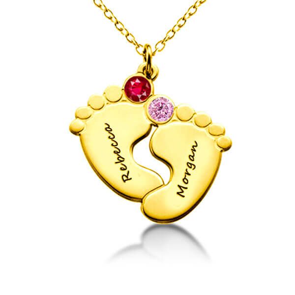 

Personalized Baby Feet Necklace with Birthstones, White