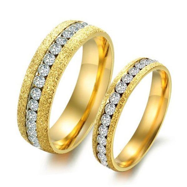 

Dull Polish Yellow Gold Titanium Steel Couple Rings, White