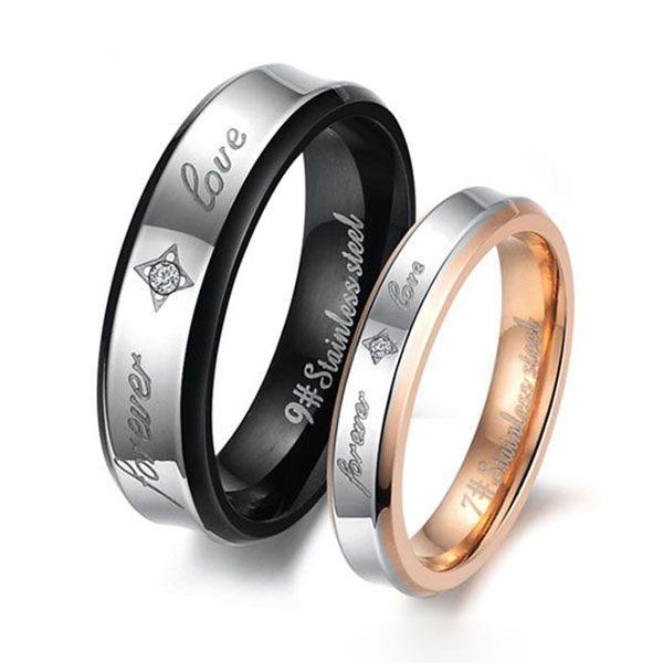 

Two Tone Forever Love Titanium Steel Couple Rings, White