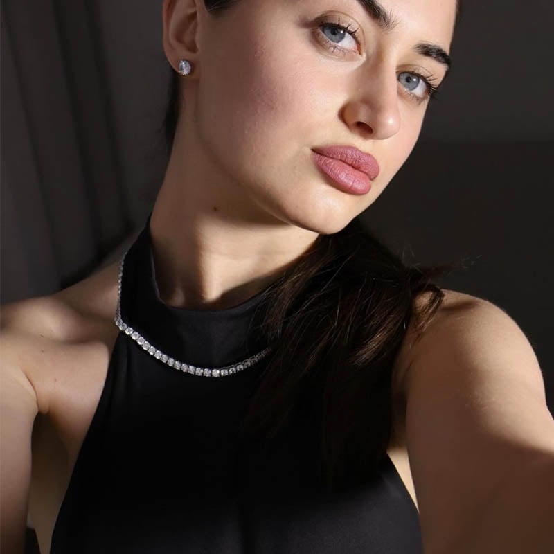 4.5 MM Round Cut Tennis Necklace For Women In Sterling Silver