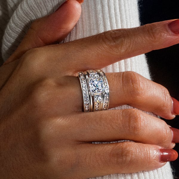 Italo Three Stone Created White Sapphire 3PC Wedding Set