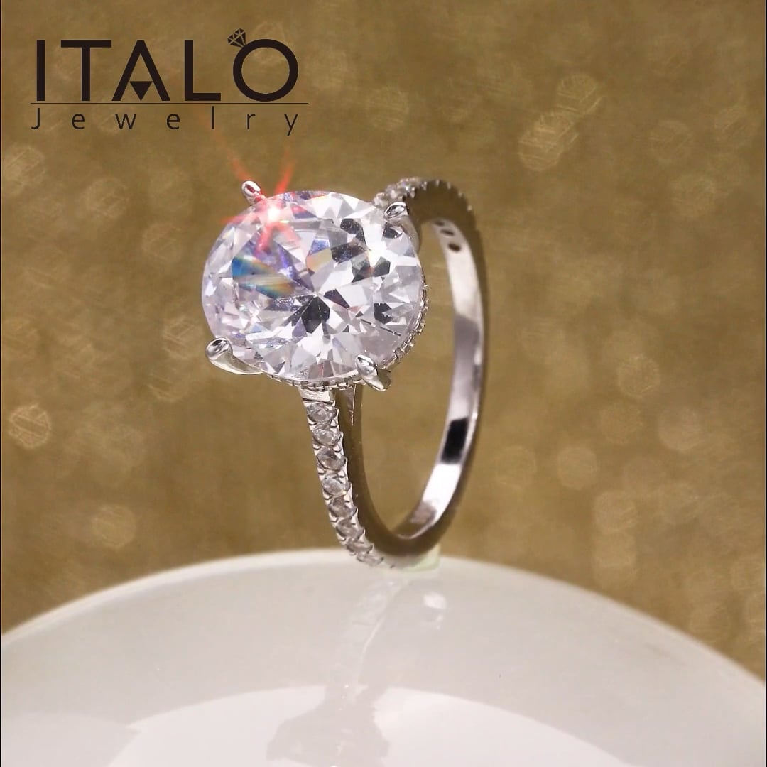 Italo Classic Oval Created White Sapphire Engagement Ring