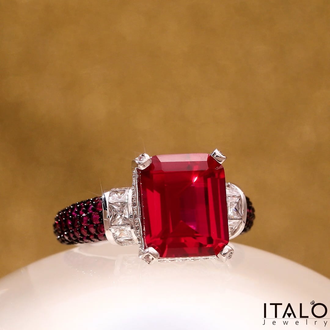Italo Ruby Engagement Ring Emerald Cut Vintage Engagement Ring