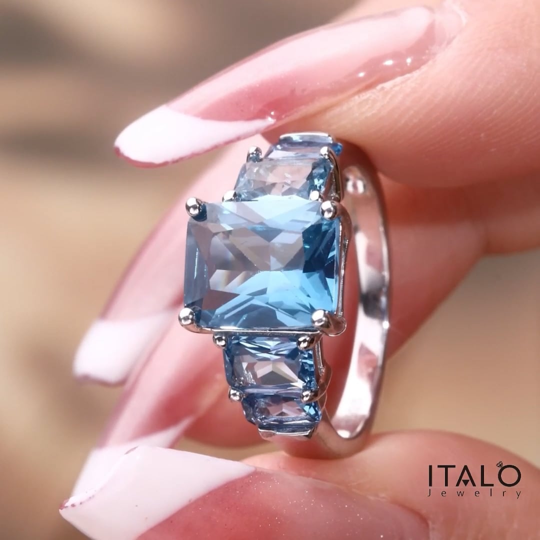 Italo Five Stone Blue Topaz Radiant Cut Engagement Ring