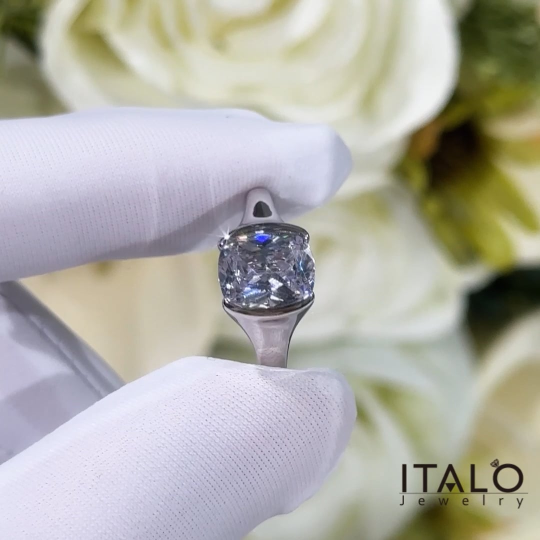 Italo Half-bezel White Sapphire Cushion Cut Engagement Rings