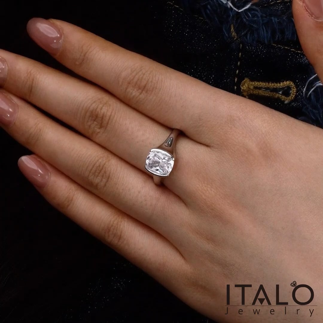 Italo Half-bezel White Sapphire Cushion Cut Engagement Rings