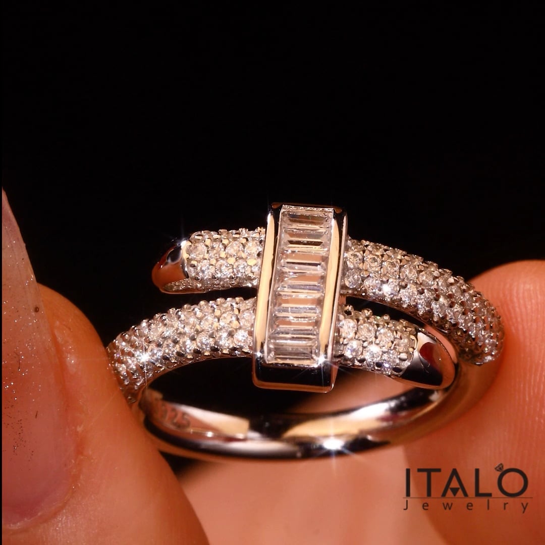 Italo Micro Pave Round & Baguette Cut Unique Engagement Rings