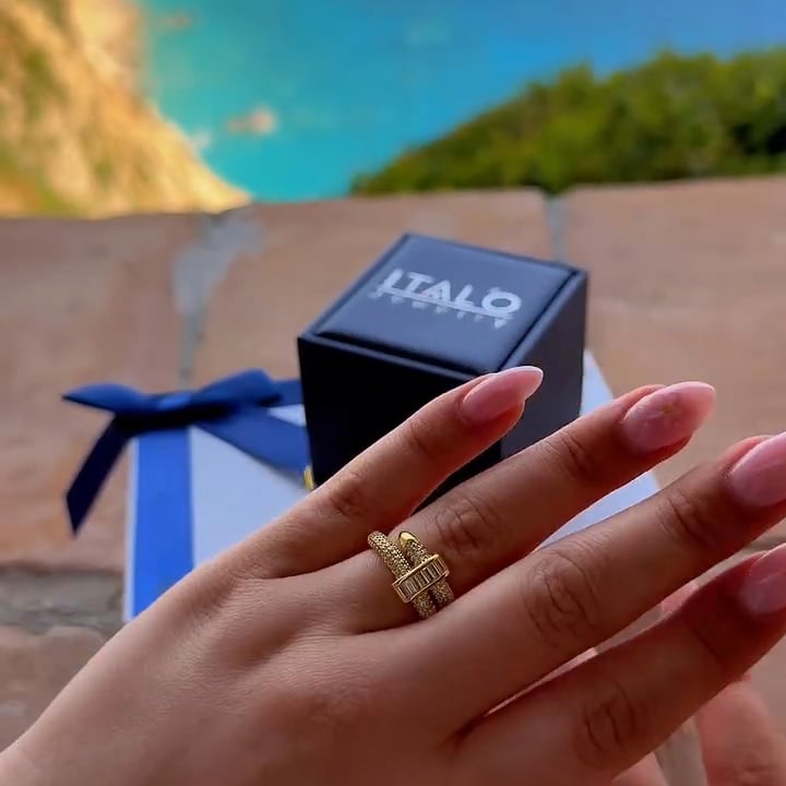 Italo Golden Micro Pave Round & Baguette Cut Unique Engagement Rings