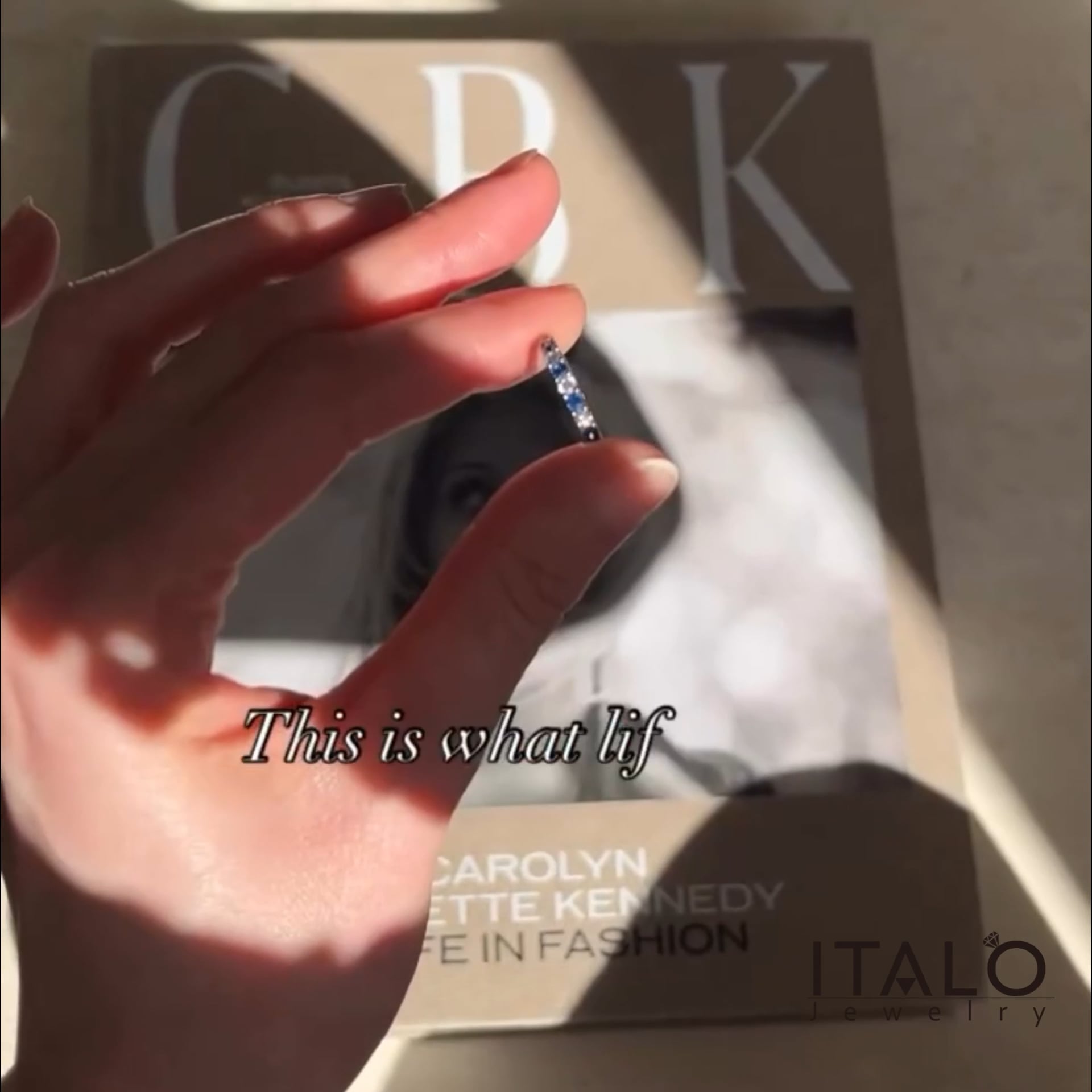 Italo White & Blue Sapphire Eternity  Wedding Band For Women
