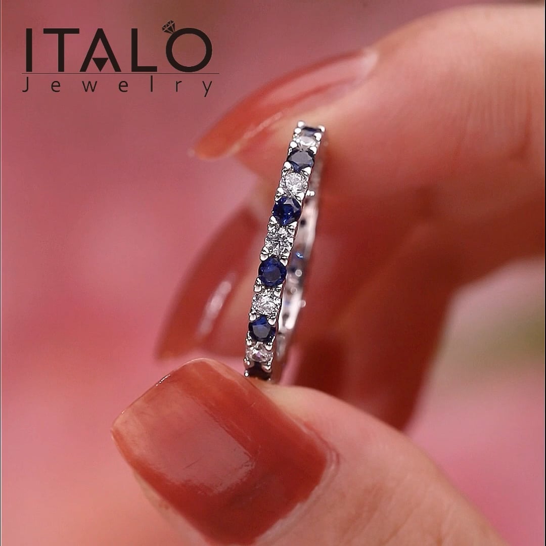Italo White & Blue Sapphire Eternity  Wedding Band For Women