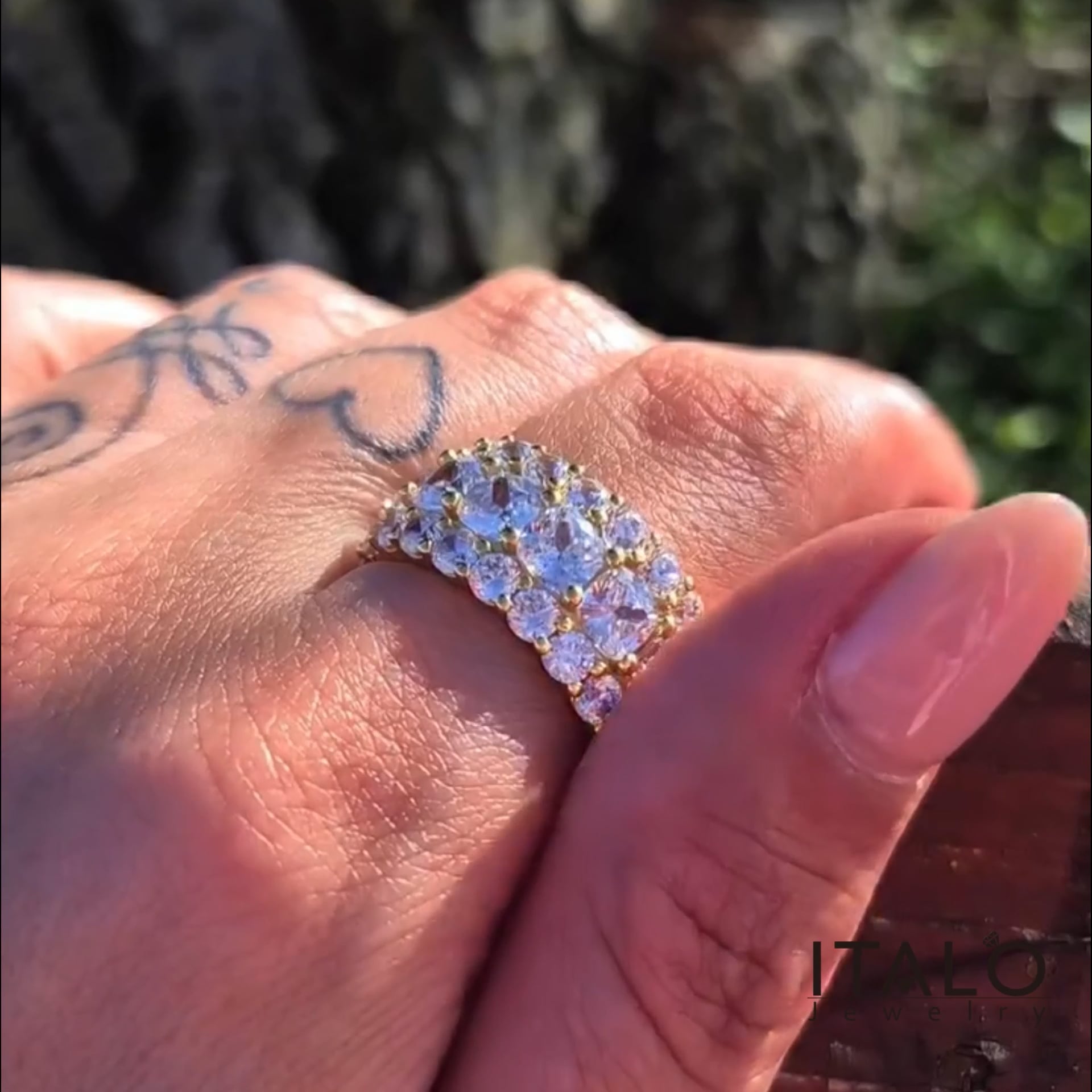 Yellow Gold Multi-Row Cushion Cut Eternity Wedding Band