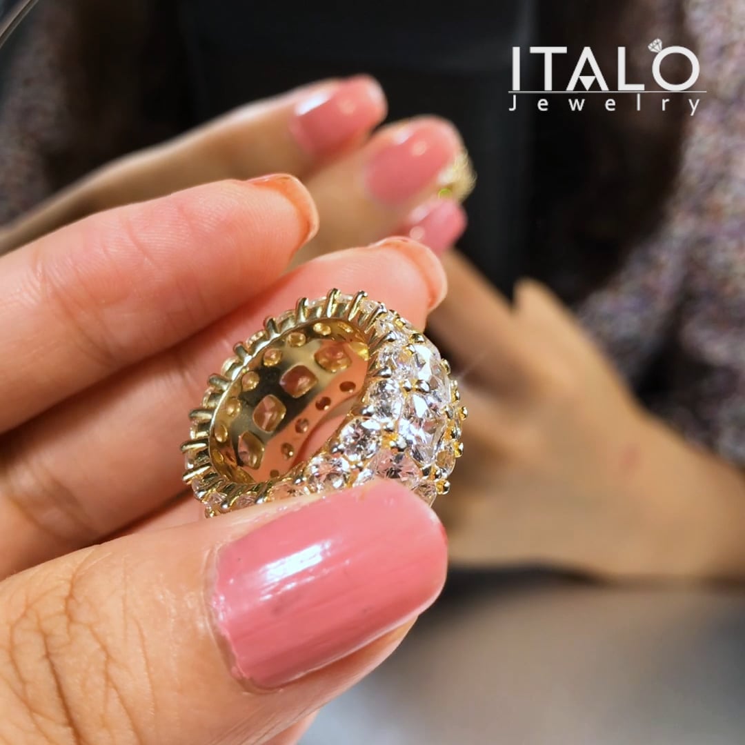 Yellow Gold Multi-Row Cushion Cut Eternity Wedding Band